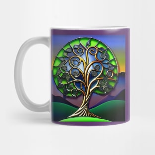 Celtic Stained Glass Tree of Life at Sunset Mug